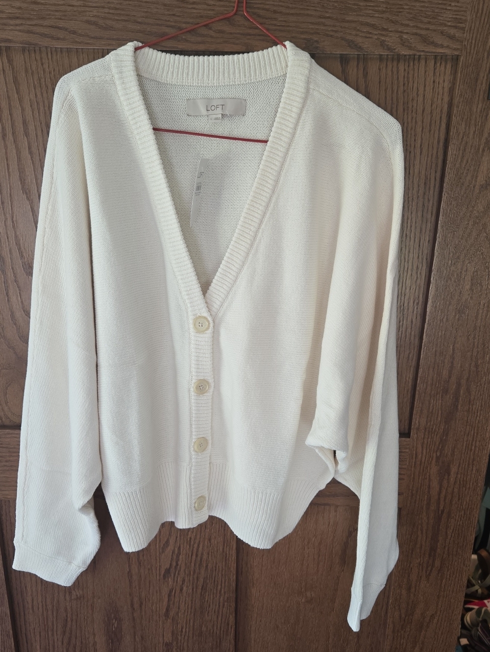 LOFT Cream Button-Front V-Neck Cardigan